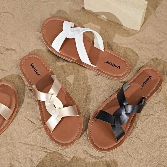 New Women Flat Slide Sandals Size 9 Gold Color Summer shoes Veittes - Picture 5 of 10